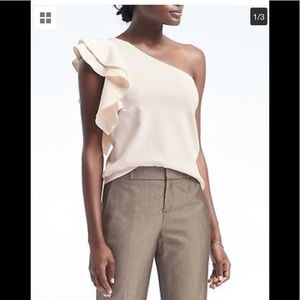 Banana Republic ruffled one shoulder ivory blouse